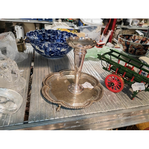 500 - Antique Salva Tray With Spill Vase With Crest