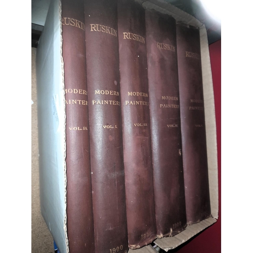 9 - 5 Volumes Of Ruskin Modern Painters Full Set Dated 1900 Second Edition