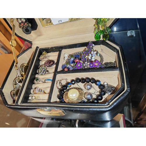 273 - Large Black Jewellery Case With Dress Jewellery