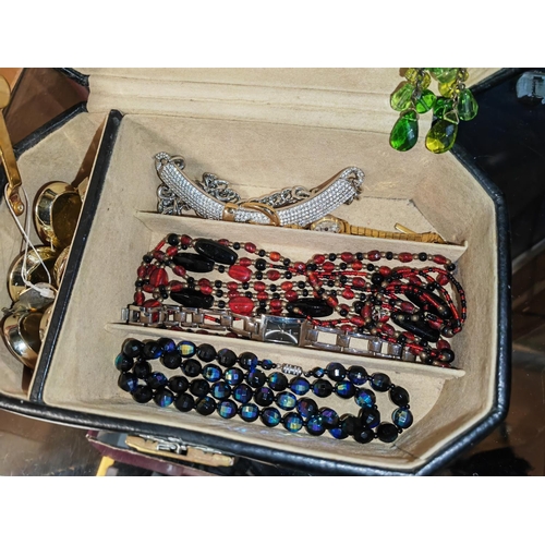 273 - Large Black Jewellery Case With Dress Jewellery