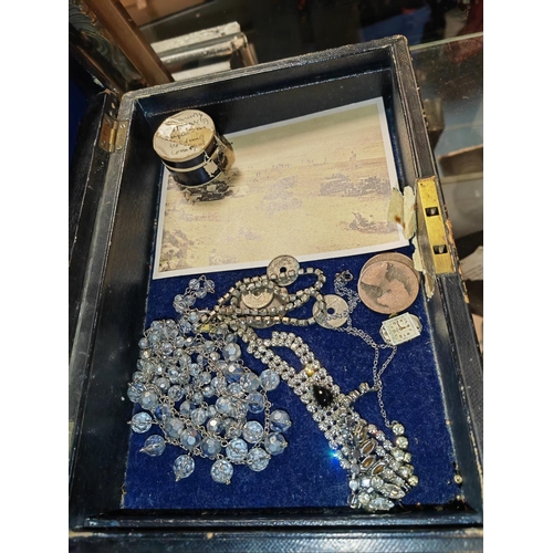 275 - Antique Jewellery Case With Vintage Jewellery