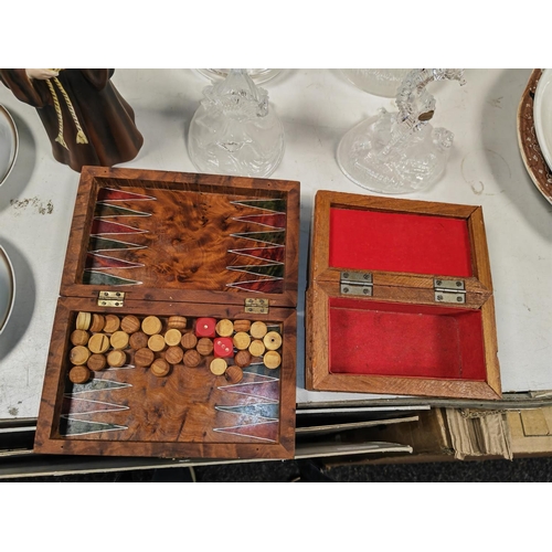 446 - Wooden Box With Backgammon Plus One Other