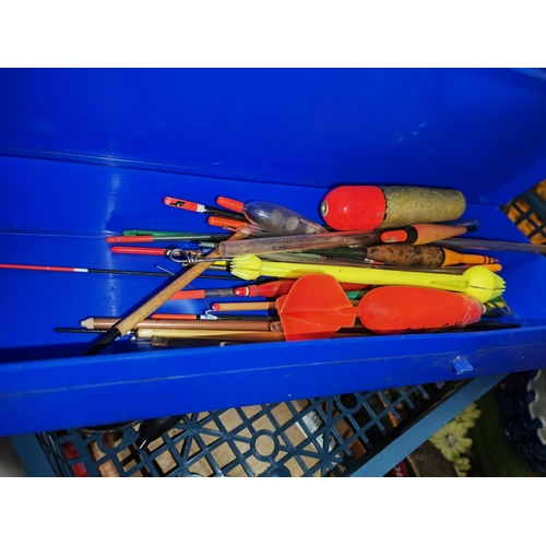 607 - Small Crate Of Fishing Gear, Floats, Weighing Machine Etc