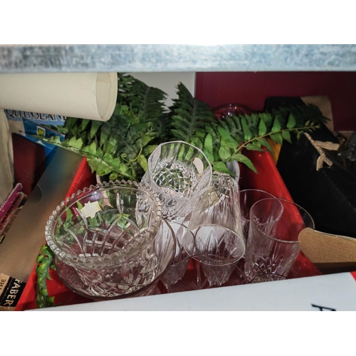 653 - Box Of Glassware And Artificial Planting Pot