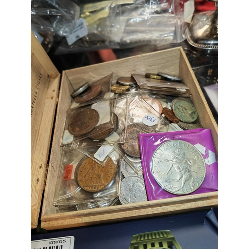 287 - Cigar Box Of Assorted Coins