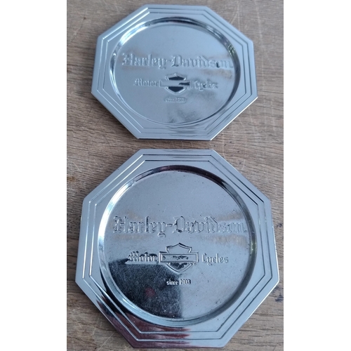 304 - Pair Of Heavy Brass Chromed Harley Davidson Ashtrays