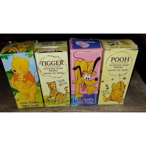 123 - 4 X Vintage Disney Soap Figurines - Tigger, Pluto & Winnie The Pooh