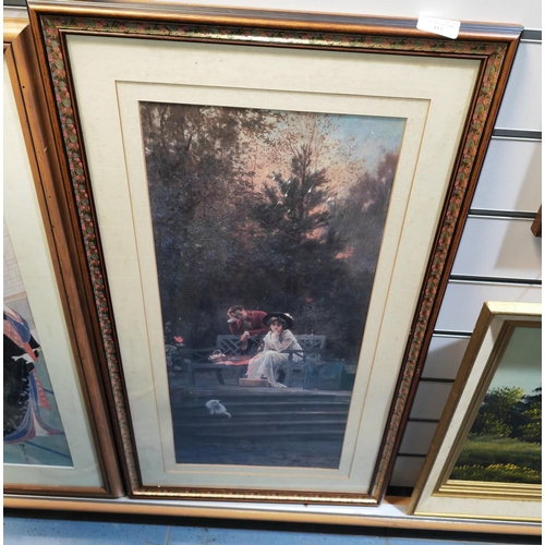 112 - Long Framed Print Of Lady In A Garden