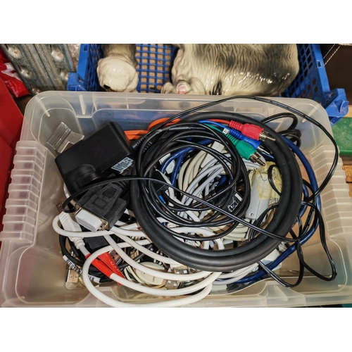 164 - Small Crate Of Various Power Cables