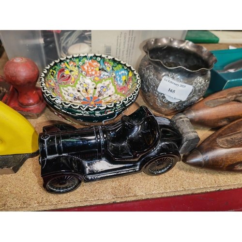 165 - 2 China Enamelled Bowls Plus Silver Plated Bowl And A Car Shaped Avon Perfume Bottle Full