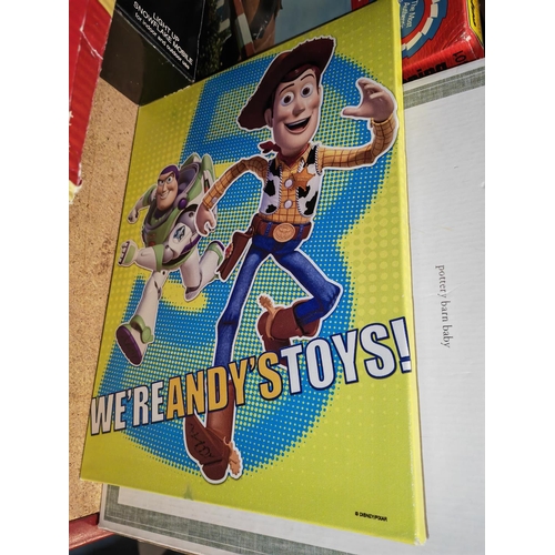 266 - 4 Toy Story Figures + Canvas Print And Dvd'S