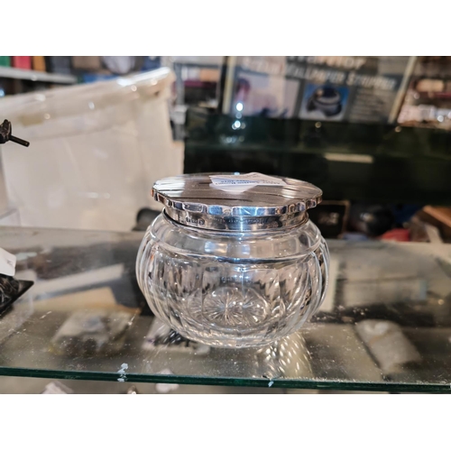 318 - Silver And Glass Dressing Table Pot Birm 1926