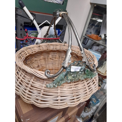 83 - Large Round Wicker Basket With Glass Handle