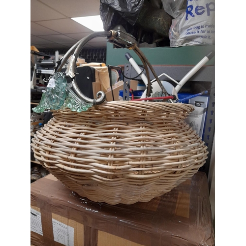 83 - Large Round Wicker Basket With Glass Handle