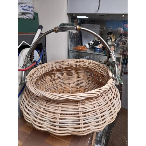 83 - Large Round Wicker Basket With Glass Handle