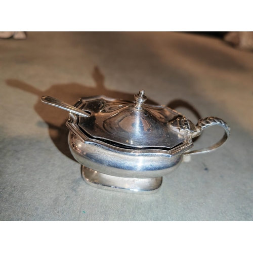 342 - Silver Mustard Pot And Spoon Plus Glass Liner Birm 1931