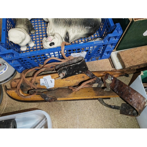 163 - Pair Of Antique Wooden Ice Skates