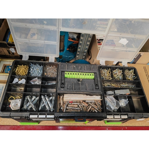 202 - Toolbox With Large Quantity Of Masonry Drill Bit, Wall Plugs, Screws And Nails On The Top