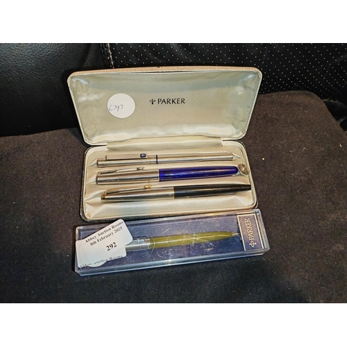 292 - Boxed Set Parker 3 Pens Plus A Single Parker Pen In Box