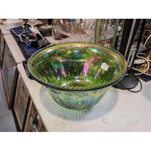 459 - Large Green Lustre Glass Fruit Bowl