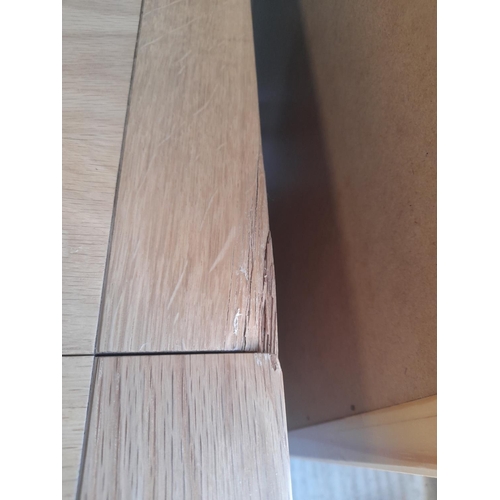 56 - Solid Oak Drop Leaf Table With Cupboard Damage To One Corner