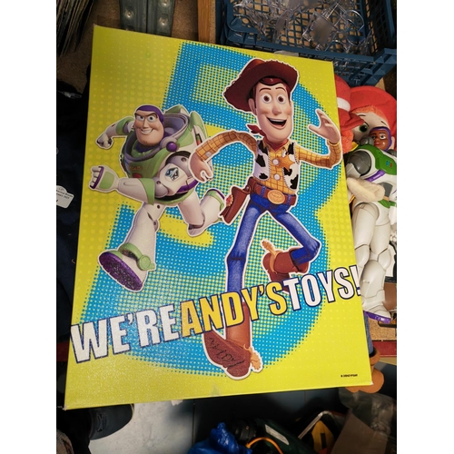 263 - 4 Toy Story Figures + Canvas Print And Dvd'S