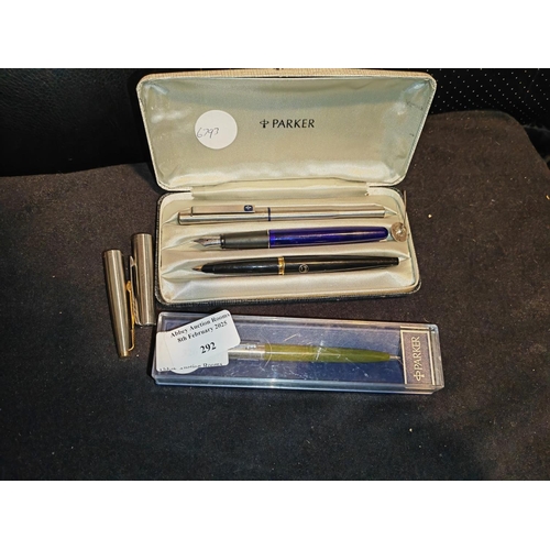 292 - Boxed Set Parker 3 Pens Plus A Single Parker Pen In Box