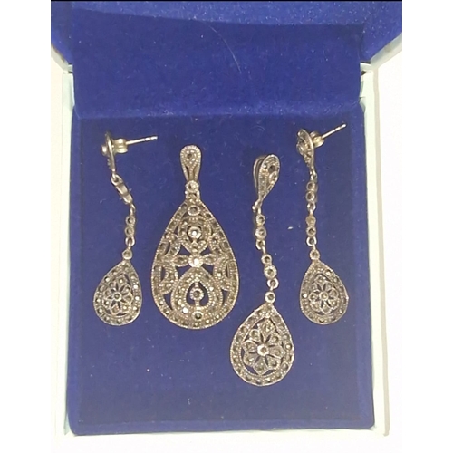 397 - Silver Marcasite Earrings And Pendant Set