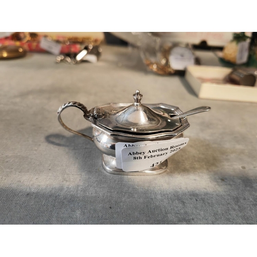 421 - Silver Mustard Pot And Spoon Plus Glass Liner Birm 1931