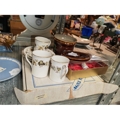 455 - Coalport War Plane Picture Plate, 3 Royal Doulton Cups And Saucers, Plus A Denby Storage Jar And A F... 