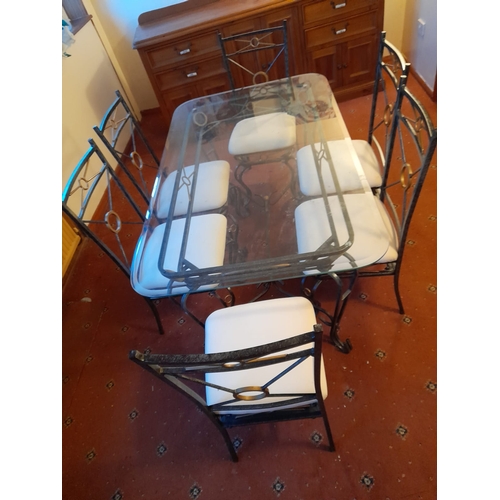 756 - Heavy Glass And Metal Table With 6 Chairs