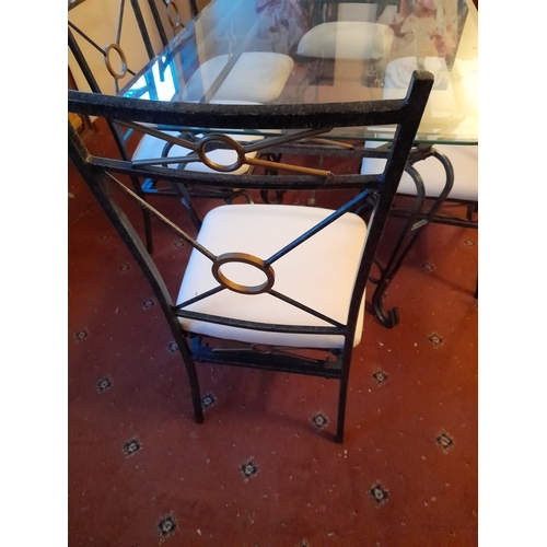 756 - Heavy Glass And Metal Table With 6 Chairs