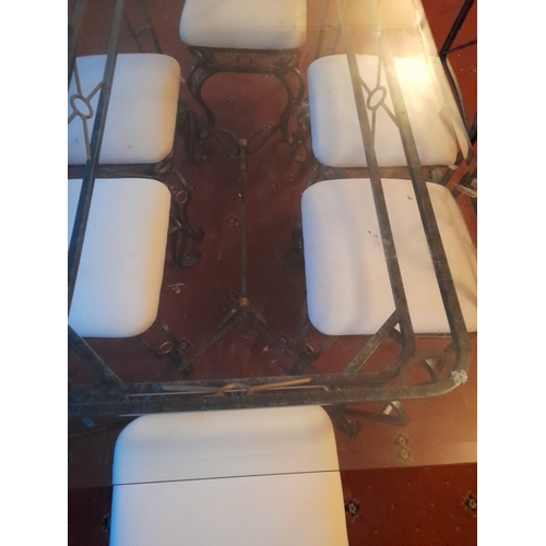 756 - Heavy Glass And Metal Table With 6 Chairs