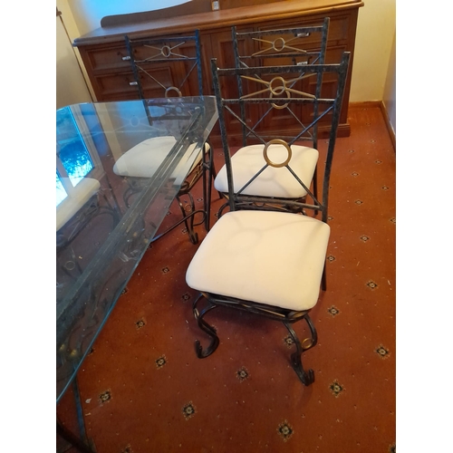 756 - Heavy Glass And Metal Table With 6 Chairs