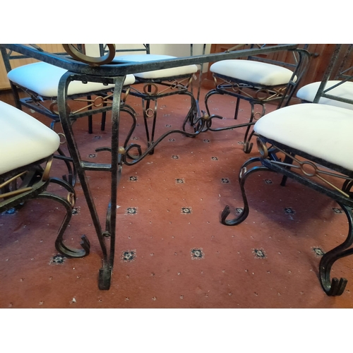 756 - Heavy Glass And Metal Table With 6 Chairs