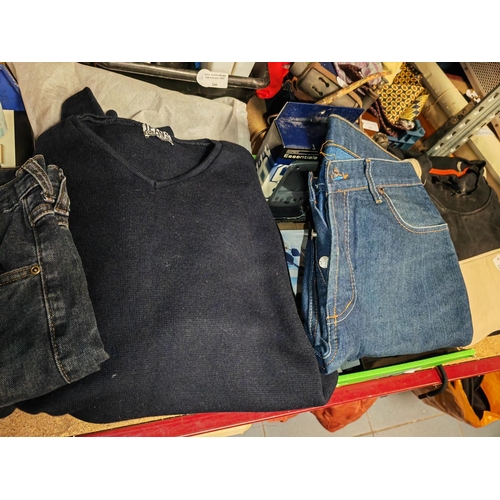 271 - 2 Pairs Of Jeans Including Wrangler And Lois Size 34W, Iceburg Jumper And A Pair Of Flared Trousers