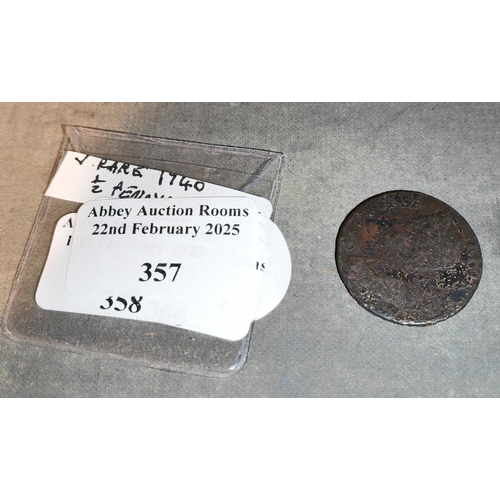 357 - 1740 Half Penny Very Rare F+