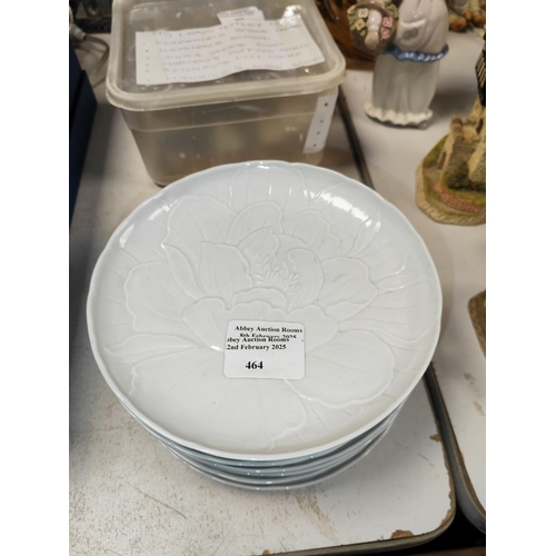 464 - White Jasperware Flower Patterned Plates Blue