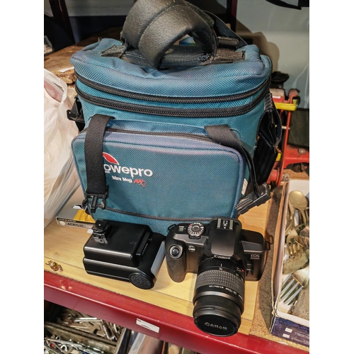 640 - Canon E0S500 Camera With Flash + Lowepro Bag