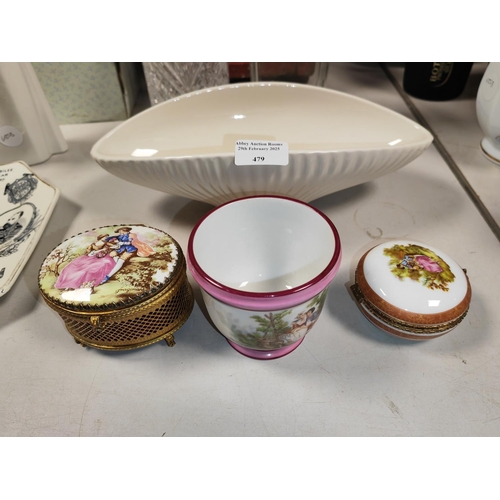 479 - 4 Items Of China Including Posy Bowl, 2 Trinket Pots And A Bowl With Picture Scene