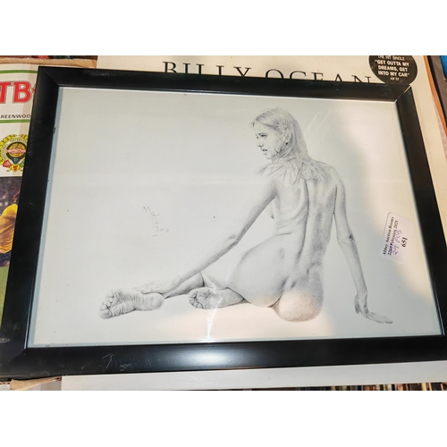 651 - Framed Print Of The Rear Of A Naked Lady Signed M.A 2010