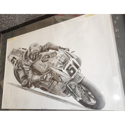 109 - Framed Ltd Edition Steve Hislop Print Signed Steve Whyman