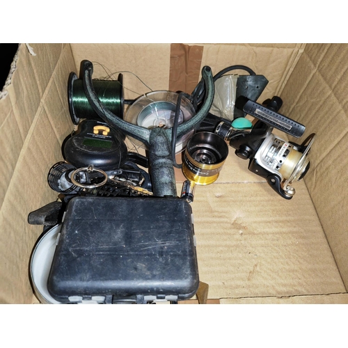 247 - Selection Of Fishing Equipment Incl Tackle Box, Reel, Slingshot, Scales Etc