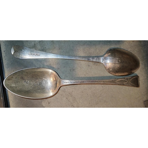 402 - 2 Large Georgian Silver Spoons