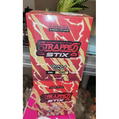 160 - Strapped Stix Disposal Vapes Vanilla Cola Flavour New Old Stock Sealed In Original Packaging 10 Per ... 