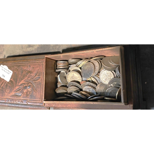 294 - Carved Box Of Mixed Coins