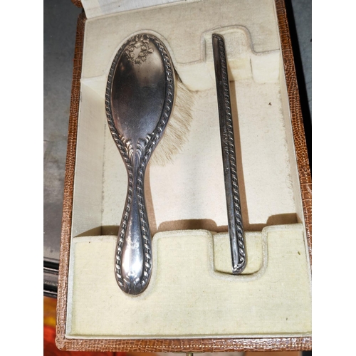 403 - French Silver Brush & Comb Set In Case