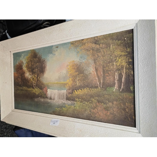 100 - Framed Oil On Canvas Of A Waterfall Scene No Signature Slight Damage