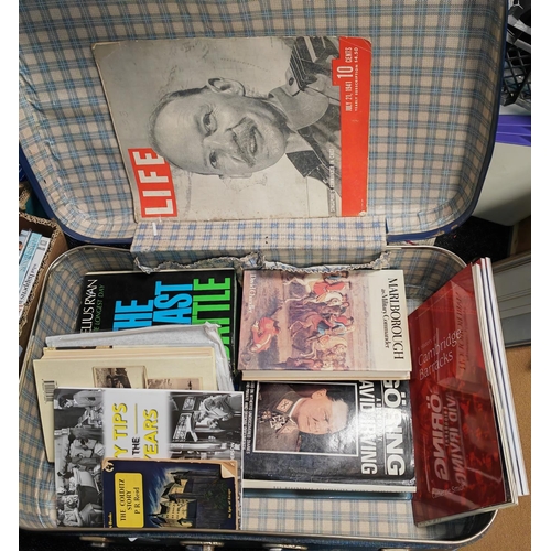 162 - Suitcase Filled With War & Military Books Including Colditz, Battleships & Waring