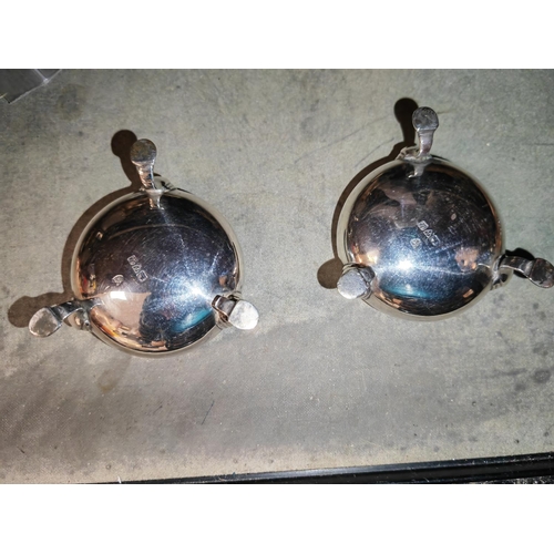 405 - Pair Of Silver Salts With Blue Glass Liners Chester 1920